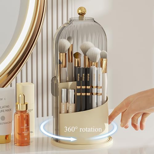 Rotating Makeup Brush & Toothbrush Storage Box with Lid, Waterproof Dustproof Organizer