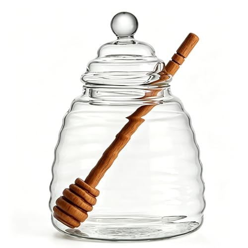 Glass Honey Pot with Dipper Set - 16.9 Oz Honey Dispenser