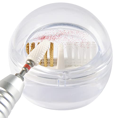 LXIANGN Nail Drill Bit Cleaner Box with 2 Brushes - White, Clear Cover