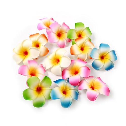 10 Pcs Multicolor Plumeria Flower Hair Clips - 7cm Hawaiian Barrettes