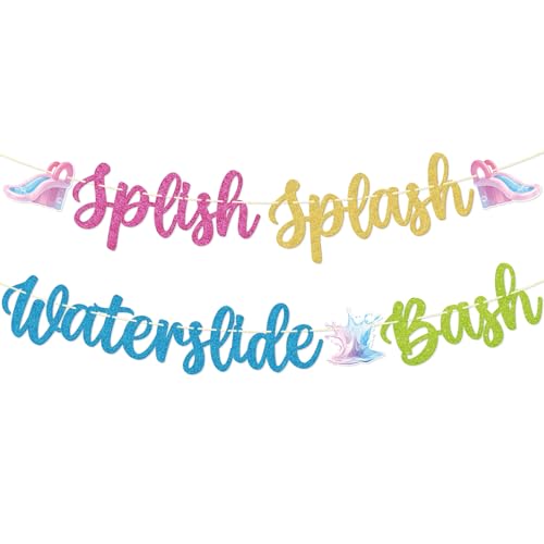 Qttier Splish Splash Waterslide Bash Banner - Pool Party Decor