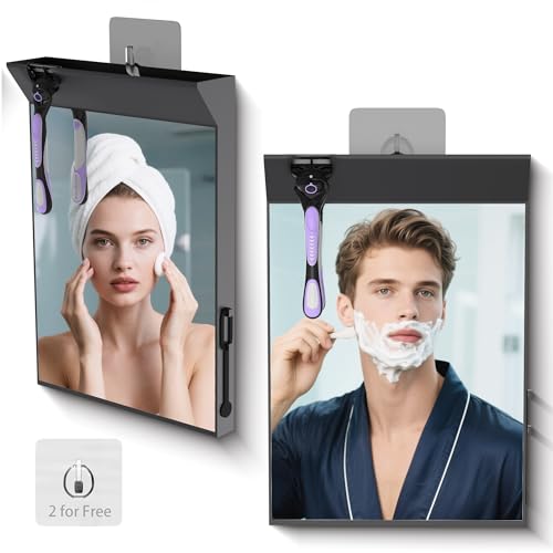 Saiggnyy Large Fog-Free Shower Mirror - Black Wall Mount for Shaving