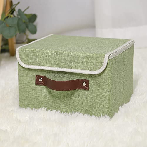 Small Fabric Storage Bin with Lid - Green, 10x8x7 Inches, Washable