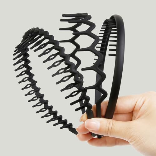 10 Pack Black & Brown Plastic Hair Bands with Teeth - Non Slip Zig Zag & Thin Styles for Women & Teens