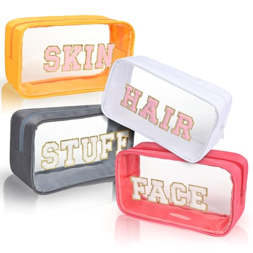 Antimbee Clear Makeup Bags with Chenille Letters - 4 Pack