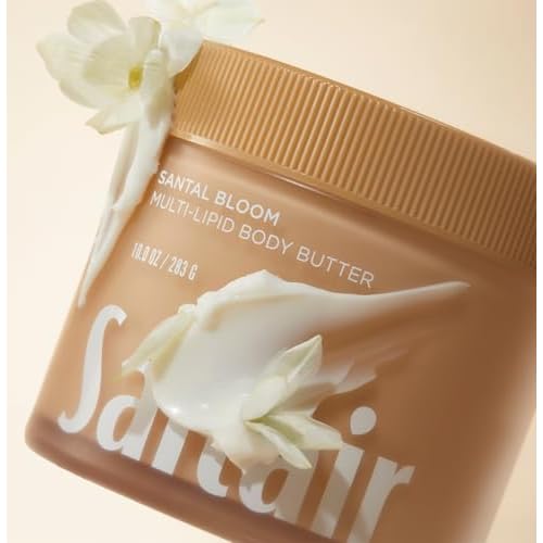 Saltair Multi-Lipid Body Butter - Rich, Nourishing Hydrating Body Cream with Ceramide Complex, Coconut Oil, Shea Butter, and Sea Buckthorn. Moisturizing Dry Skin Care. 10oz Jar - Santal Bloom