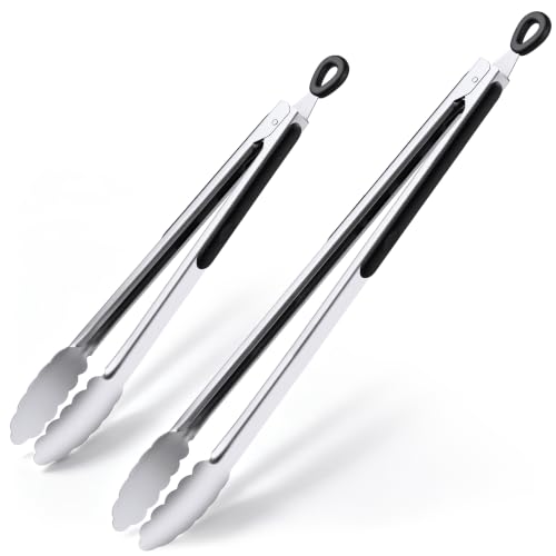 Stainless Steel BBQ Tongs Set - 12 & 17 Inch Long Grill Tools