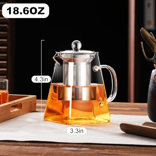 PARACITY Clear Glass Teapot with Infuser - 18.6oz Stovetop Safe