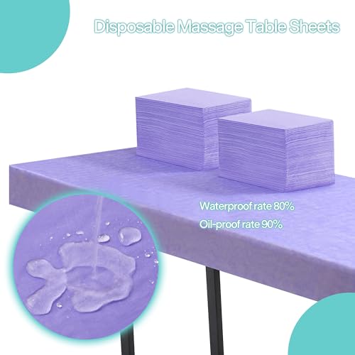 50 pcs Disposable Waterproof Massage Table Sheets 31x71 Purple - Soft Non Woven Fabric, SPA & Beauty Bed Cover, Travel