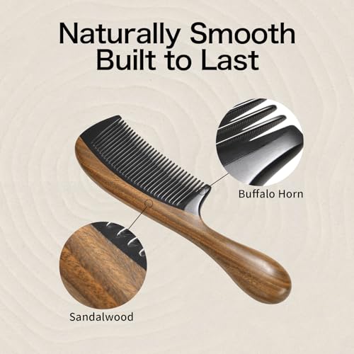 Onedor Sandalwood & Buffalo Horn Hair Comb - Anti-Static, Fine Tooth