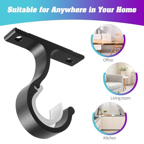 Anndason Heavy Duty Curtain Rod Brackets - Wall & Ceiling Mount, Black (Set of 4)