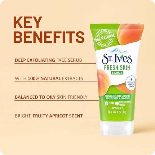 St. Ives Fresh Skin Apricot Scrub, Travel-Size 1 Oz Tubes (6-Pack)