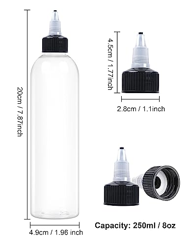 EOSAU 6 Pack 8oz Clear Plastic Squeeze Bottles with Twist Cap