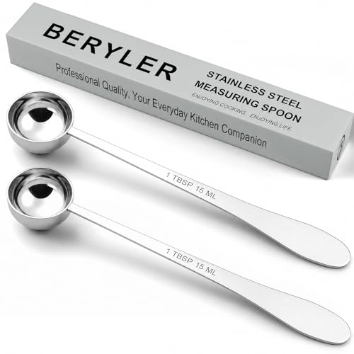 BERYLER Extra-Long Handle Measuring Spoon Set - 2PCS, 1 Tbsp (15ml), Stainless Steel, Dishwasher-Safe