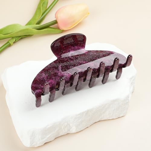 MAORULU 4-Inch Purple Glitter Hair Claw Clip for Women