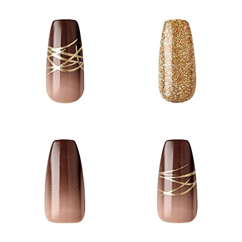 Gold Finger Gel Glam Design Nail GD18 - Fake Nails with Glue & Manicure Stick