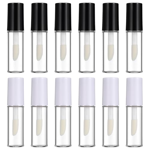 12 Pack Refillable Lip Gloss Tubes 1.2ml with Brush & Inserts