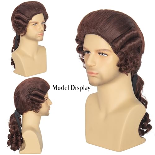 Brown Colonial Wigs for Men - Long Wavy Powdered Wig for Cosplay & Parties