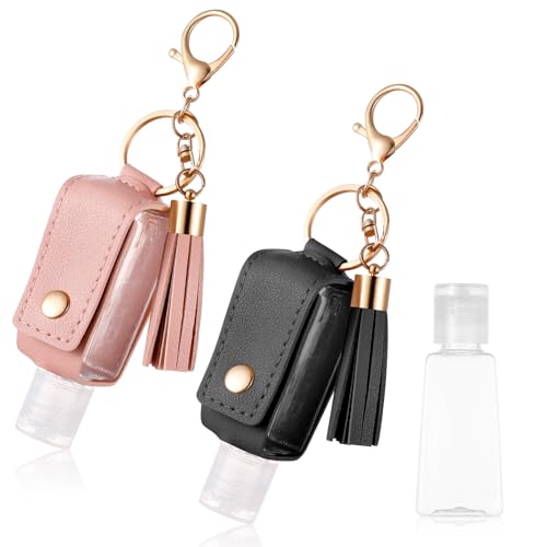 2Pcs Portable Leather Hand Sanitizer Holder, Travel Size Keychain