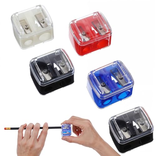 Dual Hole Makeup Pencil Sharpener Set for Lip, Eyeliner & Eyebrow - Portable Stainless Steel Blade