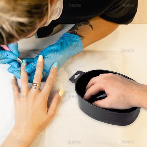 AUEAR Manicure Nail Soaking Bowls - 2 Pack Black Plastic Tray for SPA