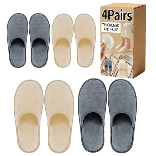4 Pairs Washable Disposable Guest Slippers for Men & Women - Size 10/11