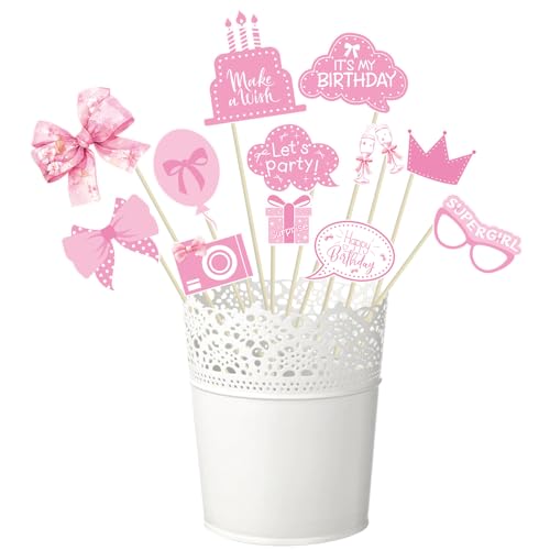 25pcs Pink Bow Photo Booth Props for Birthday Parties