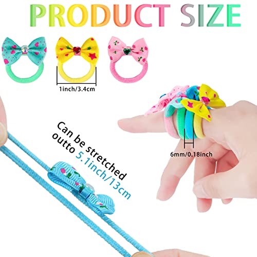 50 Pcs Girls Elastic Hair Ties with Cute Bows - Soft Colorful Hair Bands