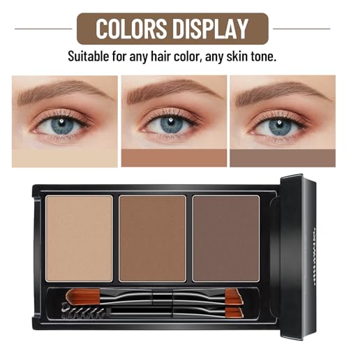 HOSAILY Waterproof Eyebrow Powder Kit with 3 Shades & Brushes