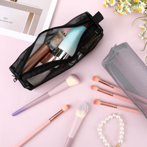 Styquenzer 3-Pack Mesh Makeup Bags - Clear Nylon Cosmetic Travel Pouches with Zipper