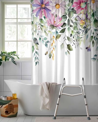 Floral Eucalyptus Split Shower Curtain - 72" Waterproof Fabric