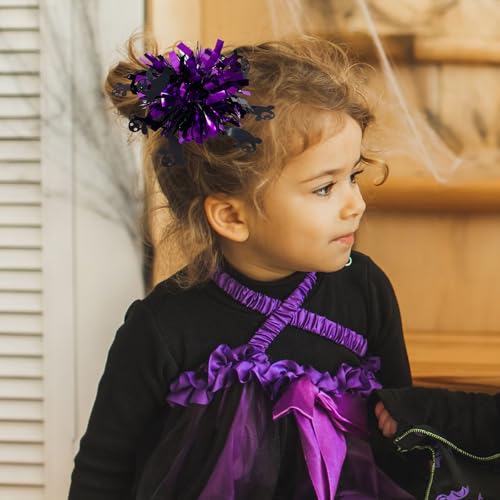 KCHIES Halloween Ghost Hair Bows 4-Inch Purple Metallic Bow Hair Clips for Girls - Halloween Bow-B