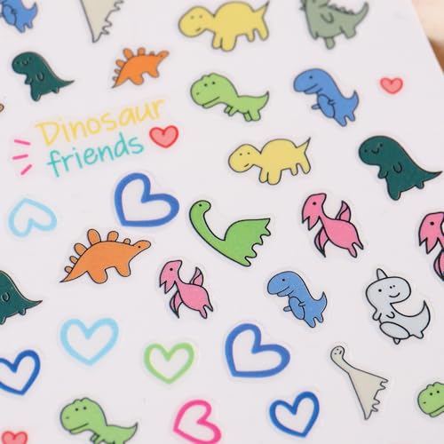 Dinosaur Nail Art Stickers for Kids - 2 Sheets of 3D Decals
