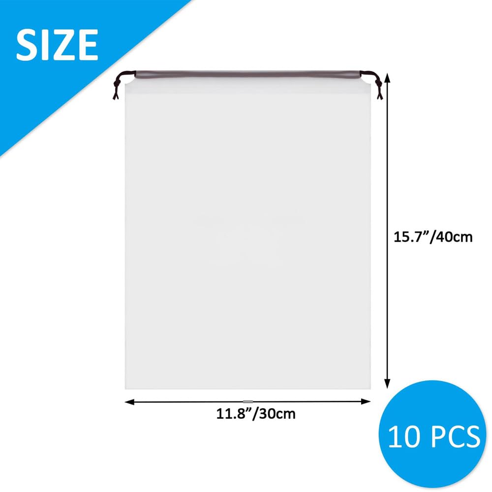 10 PCS Large Clear Shoe Bags for Travel, 11.8" x 15.7" Drawstring Travel Shoe Bags for Trip Cruise Shoe Storage Bag Travel Essentials