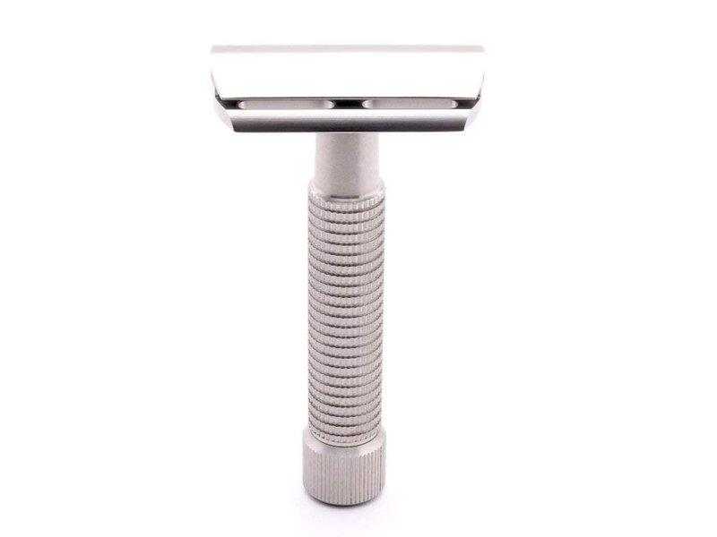 Rex Supply Co., Rex Envoy 3‑Piece Double‑Edge Safety Razor | Marine‑Grade Stainless Steel | Sure‑Grip Knurled Handle, Handcrafted in USA | Includes 5 Blades | Medium Gap Precision Shave