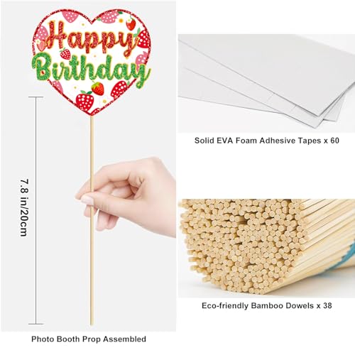 Strawberry Birthday Party Photo Booth Props Kit - 16 Designs