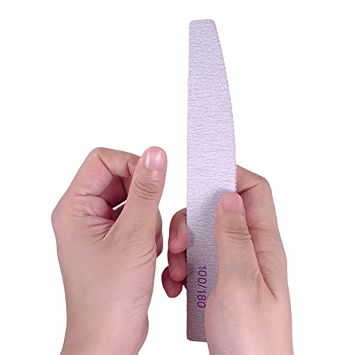 AhaTopia 50 Pcs Halfmoon Nail Files 100/180 Grit Double Sided for Acrylic & Natural Nails