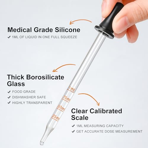8 Pack 1mL Glass Eye Droppers with Measurement - Long & Bent Tips