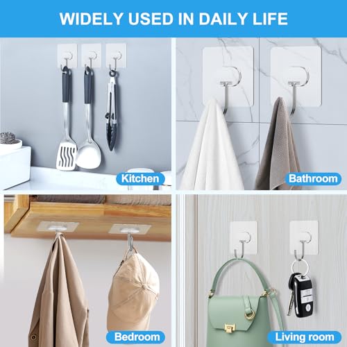 Heavy Duty No-Drill Adhesive Wall Hooks - 13LB Capacity, 8 Pack
