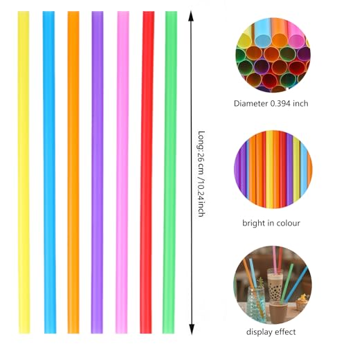 200 Pack Disposable Smoothie Straws - Bright Colors, 10.24 Inches