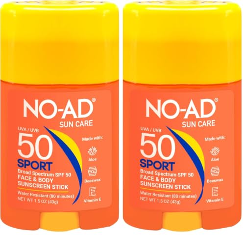 NO-AD Sport Sunscreen Stick SPF 50, Non-Greasy Broad Spectrum - 2 Pack