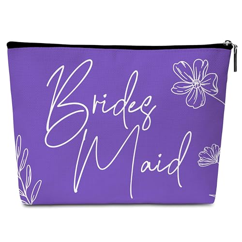 Beshoul Purple Bridesmaid Makeup Bag - Wedding Gift Cosmetic Organizer with Zipper