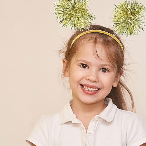Minkissy Golden Tinsel Pom Pom Headbands, 2-Piece Party Hair Accessories