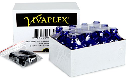 Vivaplex 2 oz Cobalt Blue Glass Bottles with Black Lids - 12 Pack