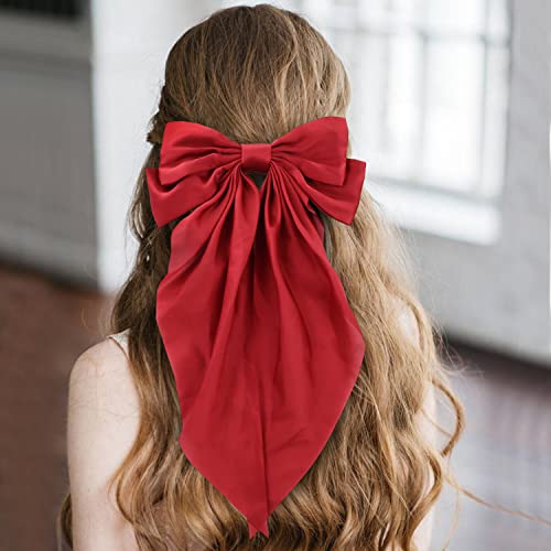 Lawie Large Satin Hair Bows Pack - Oversized French Barrette Hair Clips for Women and Teens