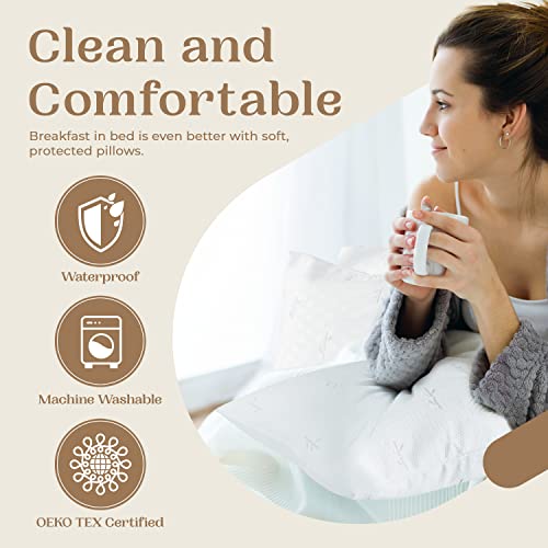 Cooling Pillow Cases 20x26 inches - Waterproof Bamboo Zippered Cover, 2 Pack
