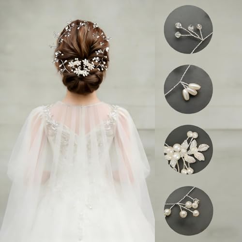 Naturahand Silver Wedding Crystal Hair Vine with Pearls for Bridal & Bridesmaids