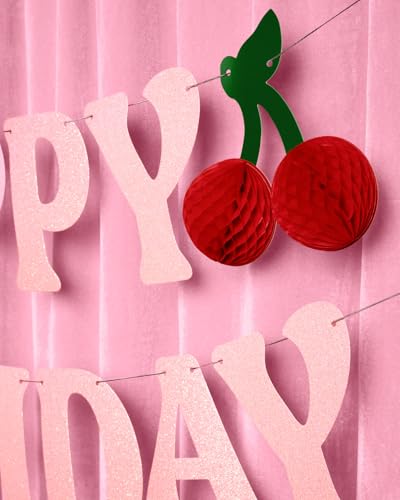 Happy Birthday Glitter Banner with 3D Cherry Accents - 6.5ft
