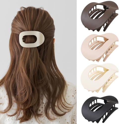 4-Pack Non-Slip Flat Claw Hair Clips for Women - Matte Finish