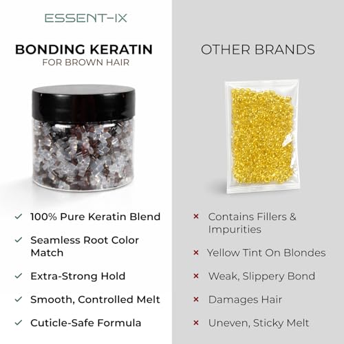 PURE KERATIN BEADS FOR HAIR EXTENSIONS, HIGH-MELTING ITALIAN FORMULA, SLAVIC PREMIUM QUALITY, NO FILLERS, ECONOMICAL USE, ALSO IDEAL FOR RE-TIPPING & BOND REPAIR (BROWN+CLEAR, 50G)